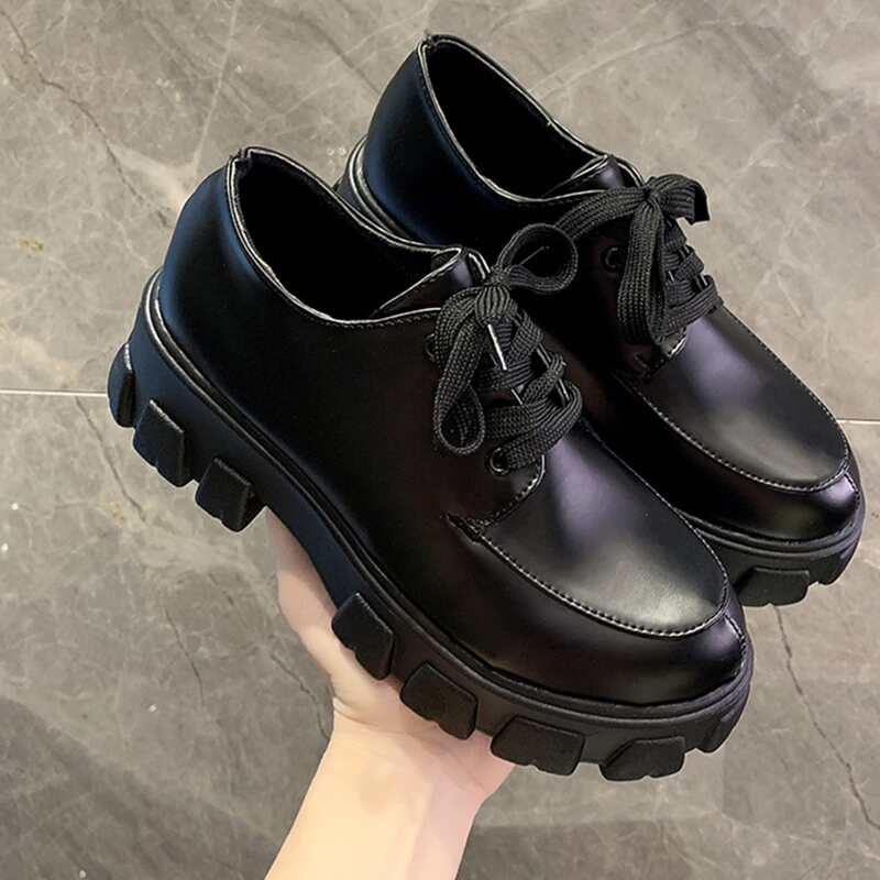 Lace Up Front Flatform Oxfords, Black