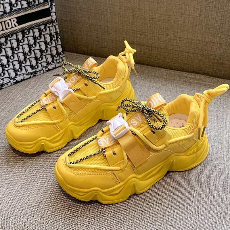 

Lace Up Front Mesh Panel Chunky Sneakers, Yellow