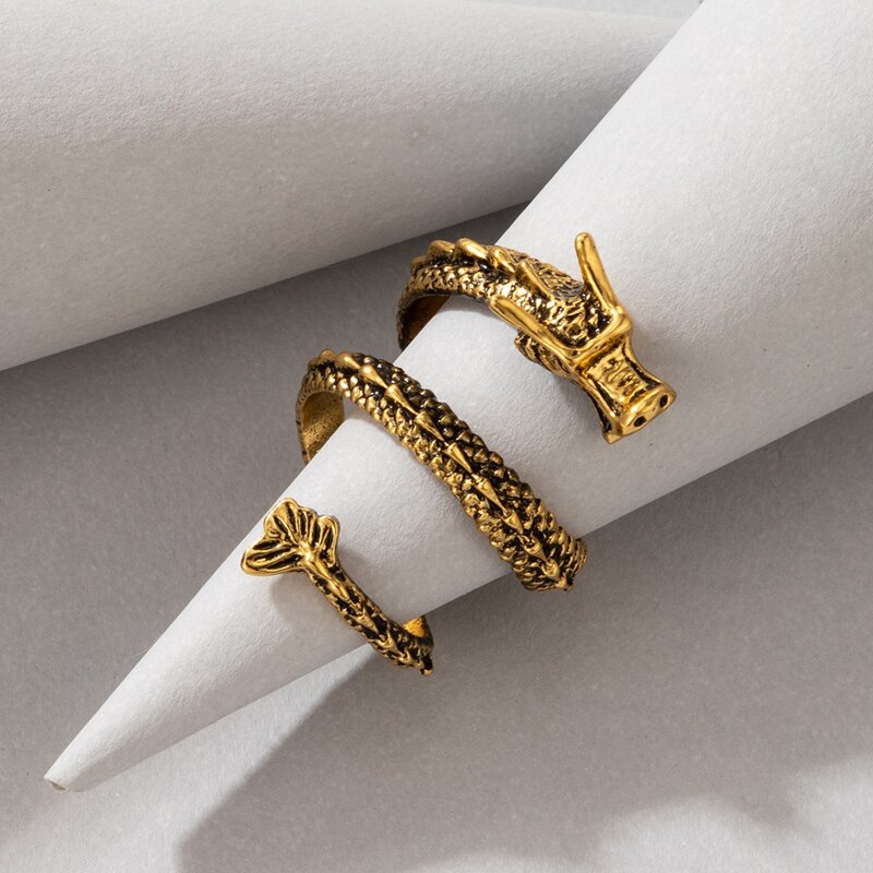 

Dragon Decor Cuff Ring, Gold