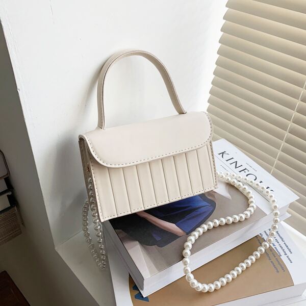 

Minimalist Textured Flap Square Bag, White