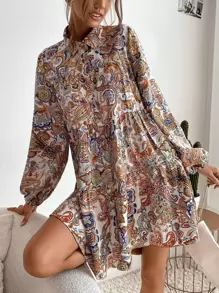 Breezaya Paisley Print Babydoll Dress - Multicolor - View 4