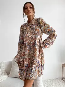 Breezaya Paisley Print Babydoll Dress - Multicolor - View 5