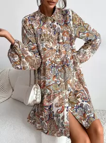 Breezaya Paisley Print Babydoll Dress - Multicolor - View 6