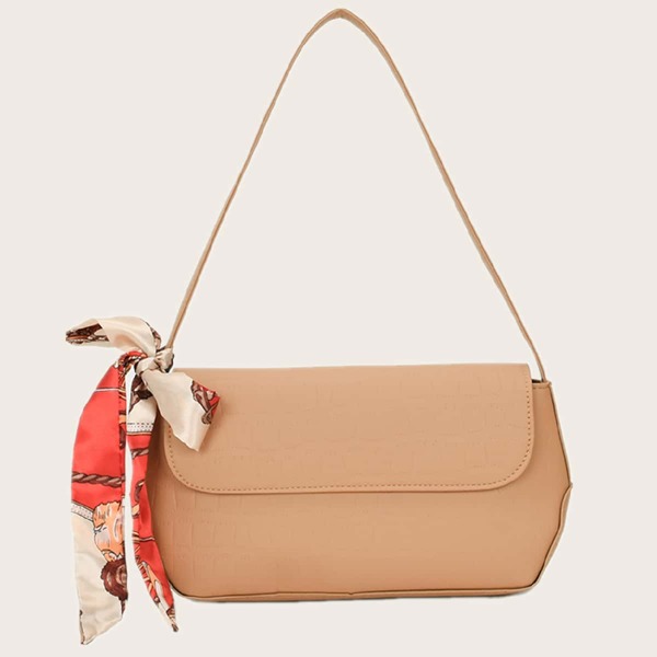 

Twilly Scarf Decor Baguette Bag, Khaki