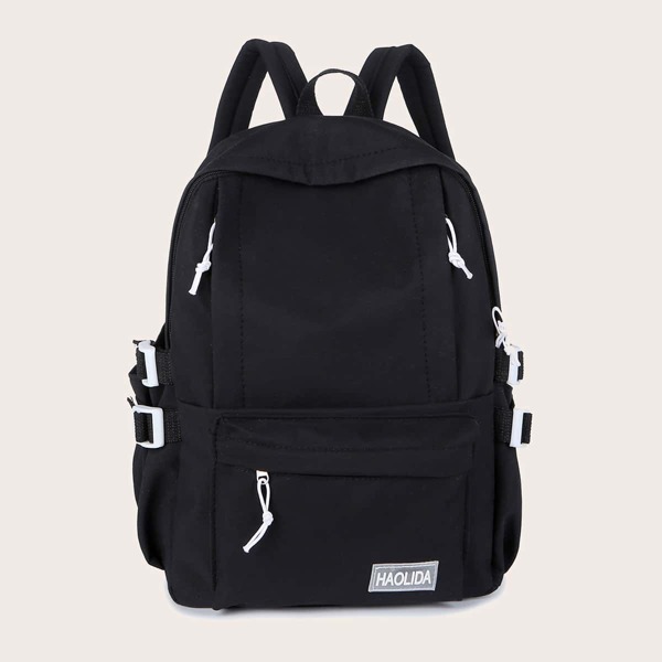 

Letter Patch Multi-Compartment Backpack, Black