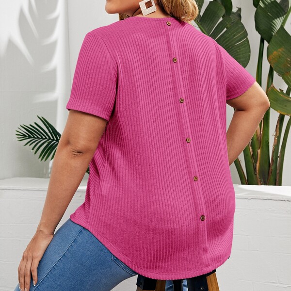 

Plus Single Breasted Back Tee, Hot pink