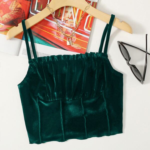 

Plus Ruched Bust Velvet Crop Cami Top, Dark green