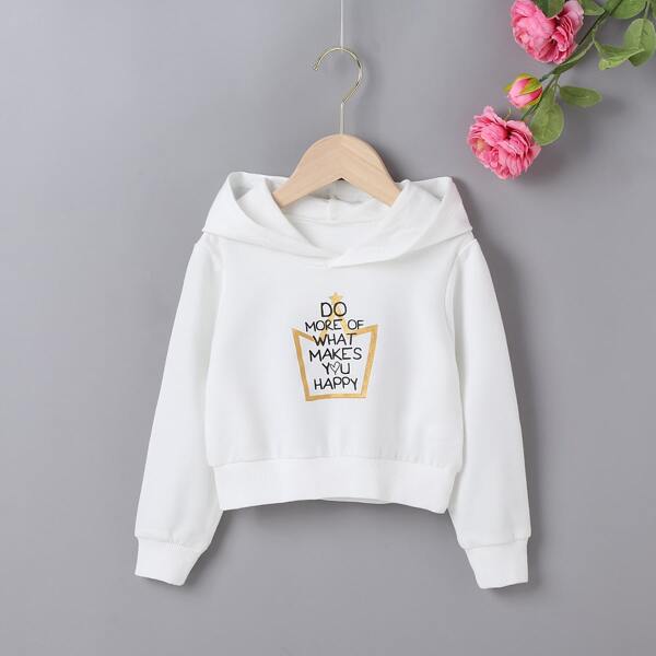 

Toddler Girls Crown And Slogan Graphic Hoodie, White