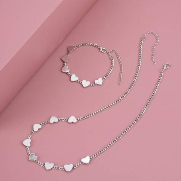 

Heart Decor Necklace & Bracelet, Silver