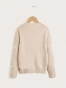 SHEIN Girls Star Pattern Drop Shoulder Jumper - Apricot - View 2