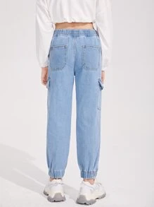 SHEIN Tween Girl Elastic Waist Jogger Jeans - Light Wash - View 2