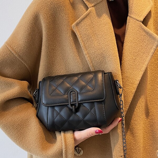

Quilted Flap Chain Crossbody Bag, Black