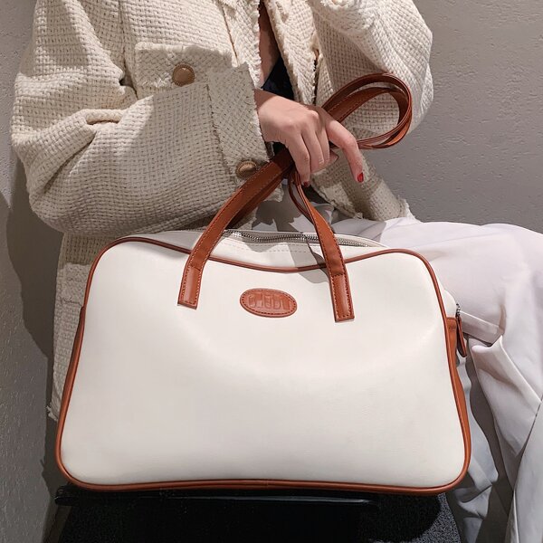 

Contrast Binding Tote Bag, White