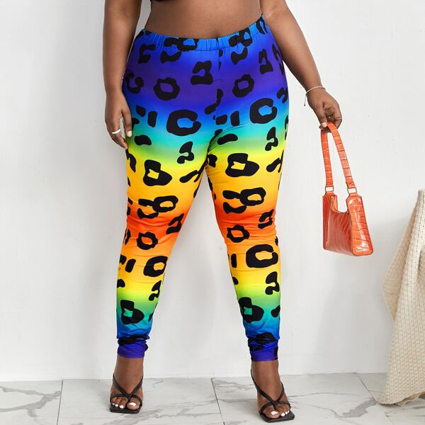 

Plus Leopard Print Ombre Leggings, Multicolor