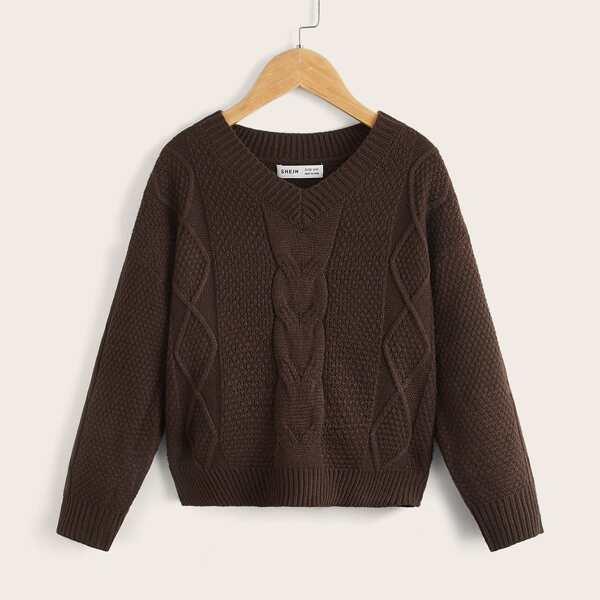 

Boys Cable Knit Drop Shoulder Sweater, Chocolate brown