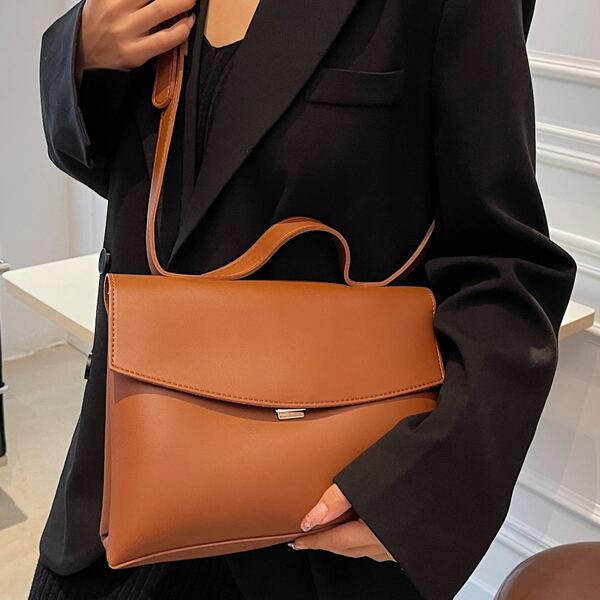 

Minimalist Flap Satchel Bag, Brown