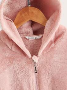 SHEIN Girls Zip Up Drop Shoulder 3D Ears Design Hooded Teddy Jacket - Baby Pink - View 3