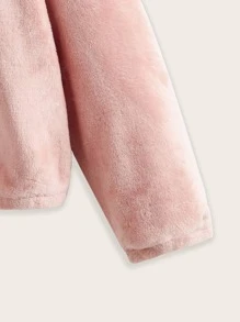 SHEIN Girls Zip Up Drop Shoulder 3D Ears Design Hooded Teddy Jacket - Baby Pink - View 4