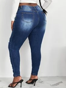 SHEIN Quần Jeans Ôm Dáng Thường Ngày Có Túi Cỡ Lớn Cho Nữ - Rửa tối - Xem 2