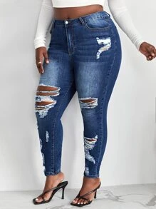 SHEIN Quần Jeans Ôm Dáng Thường Ngày Có Túi Cỡ Lớn Cho Nữ - Rửa tối - Xem 4