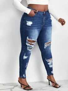 SHEIN Quần Jeans Ôm Dáng Thường Ngày Có Túi Cỡ Lớn Cho Nữ - Rửa tối - Xem 5