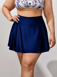 Plus Solid Ruffle Hem Bikini Skort, For Summer Beach Vacation - Navy Blue - View 1