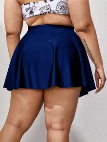 Plus Solid Ruffle Hem Bikini Skort, For Summer Beach Vacation - Navy Blue - View 2
