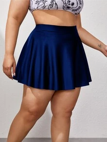 Plus Solid Ruffle Hem Bikini Skort, For Summer Beach Vacation - Navy Blue - View 3