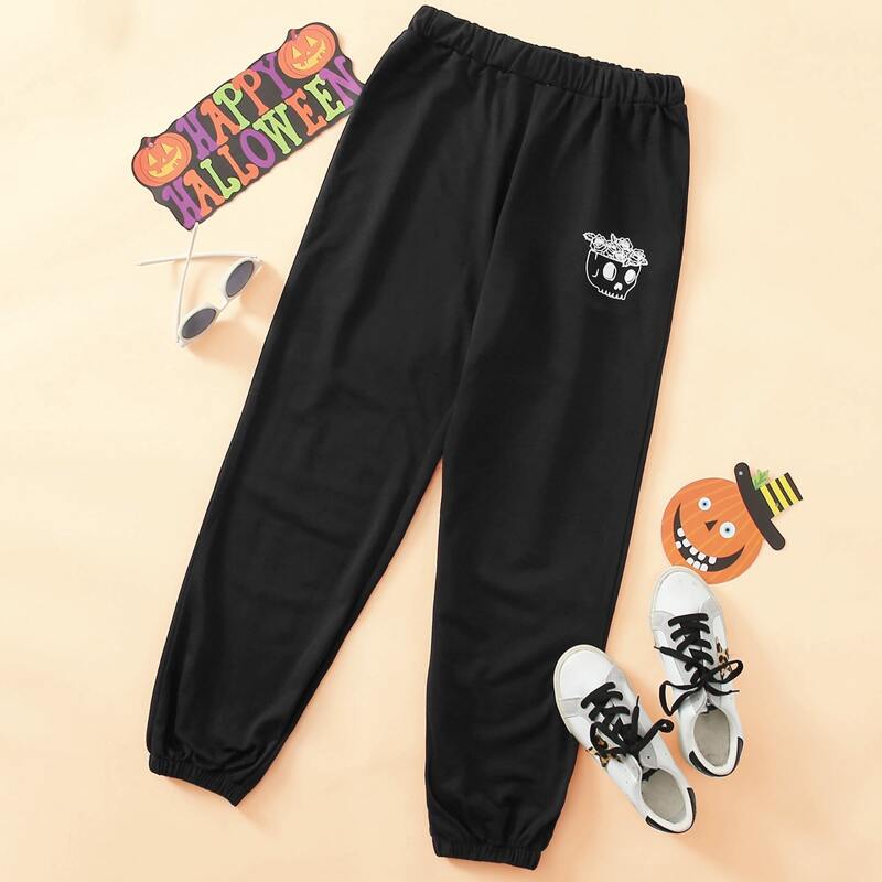

Skull Print Sweatpants, Black