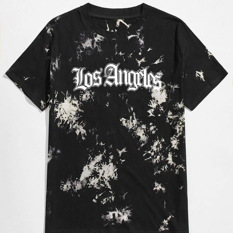 

Guys Tie Dye & Letter Print Tee, Black