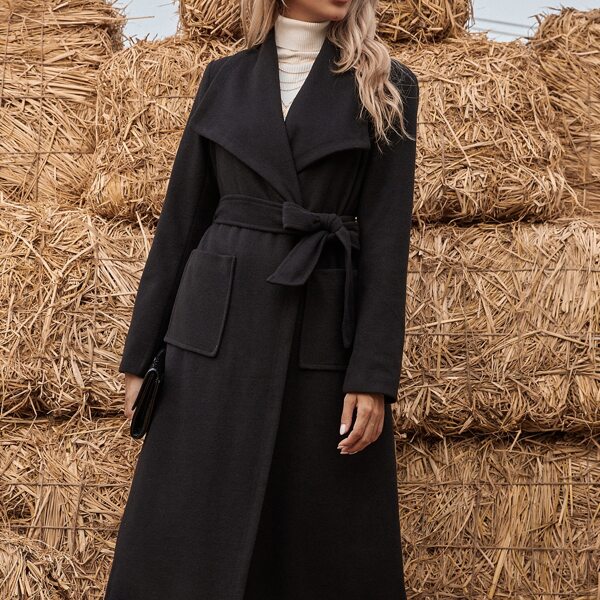 

Solid Self Tie Overcoat, Black