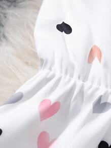 SHEIN LUNE 大碼愛心圖案半排扣襯衫連衣裙 - 白色 - 查看 4