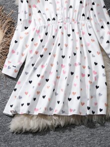 SHEIN LUNE 大碼愛心圖案半排扣襯衫連衣裙 - 白色 - 查看 7