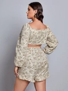 SHEIN Unity Plus Allover Floral Knot Crop Top With Shorts - Multicolor - View 2