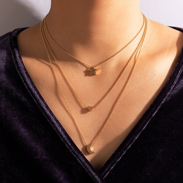 

Star & Moon Decor Layered Necklace, Gold