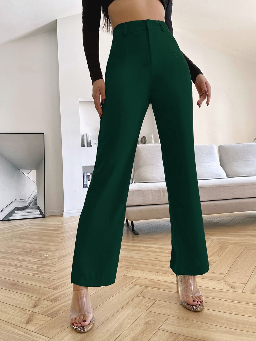 SHEIN Essnce Solid High Rise Tailored Trousers - Dark Green - View 1