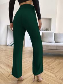 SHEIN Essnce Solid High Rise Tailored Trousers - Dark Green - View 2