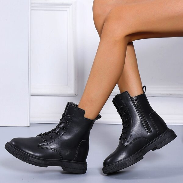 

Minimalist Side Zip Combat Boots, Black