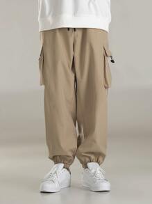 Manfinity Hombres Pantalones cargo con diseño con cordón - Caqui - Ver 4