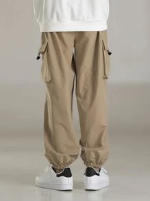Manfinity Hombres Pantalones cargo con diseño con cordón - Caqui - Ver 2