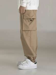 Manfinity Hombres Pantalones cargo con diseño con cordón - Caqui - Ver 3
