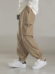 Manfinity Hombres Pantalones cargo con diseño con cordón - Caqui - Ver 5