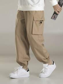 Manfinity Hombres Pantalones cargo con diseño con cordón - Caqui - Ver 1