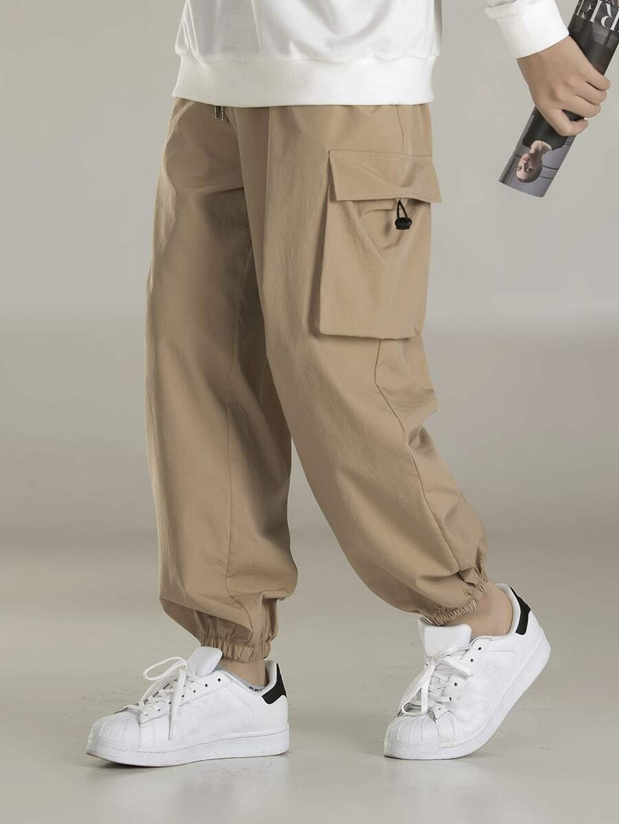 Manfinity Hombres Pantalones cargo con diseño con cordón - Caqui - Ver 1