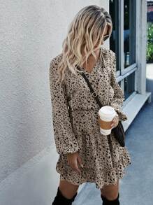 SHEIN Clasi 小碎花繫帶領燈籠袖多層連衣裙