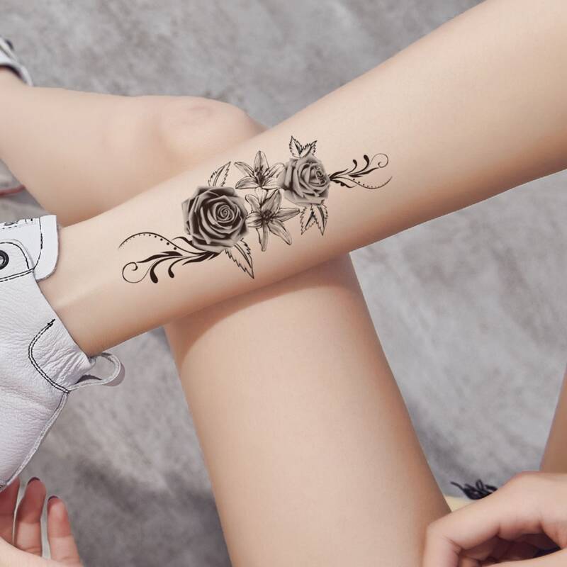 

1sheet Floral Tattoo Sticker, Black