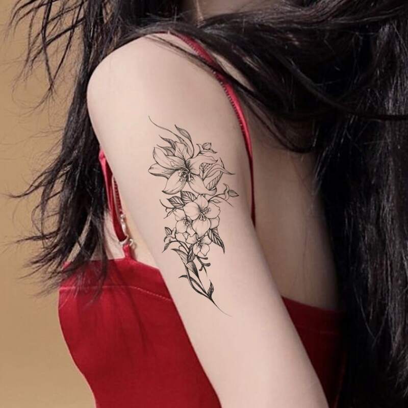 

1sheet Floral Tattoo Sticker, Black