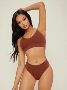 Set de lencería unicolor de canalé - Óxido marrón - Ver 1