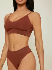 Set de lencería unicolor de canalé - Óxido marrón - Ver 5