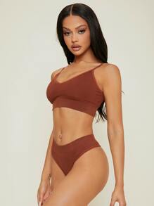 Set de lencería unicolor de canalé - Óxido marrón - Ver 6